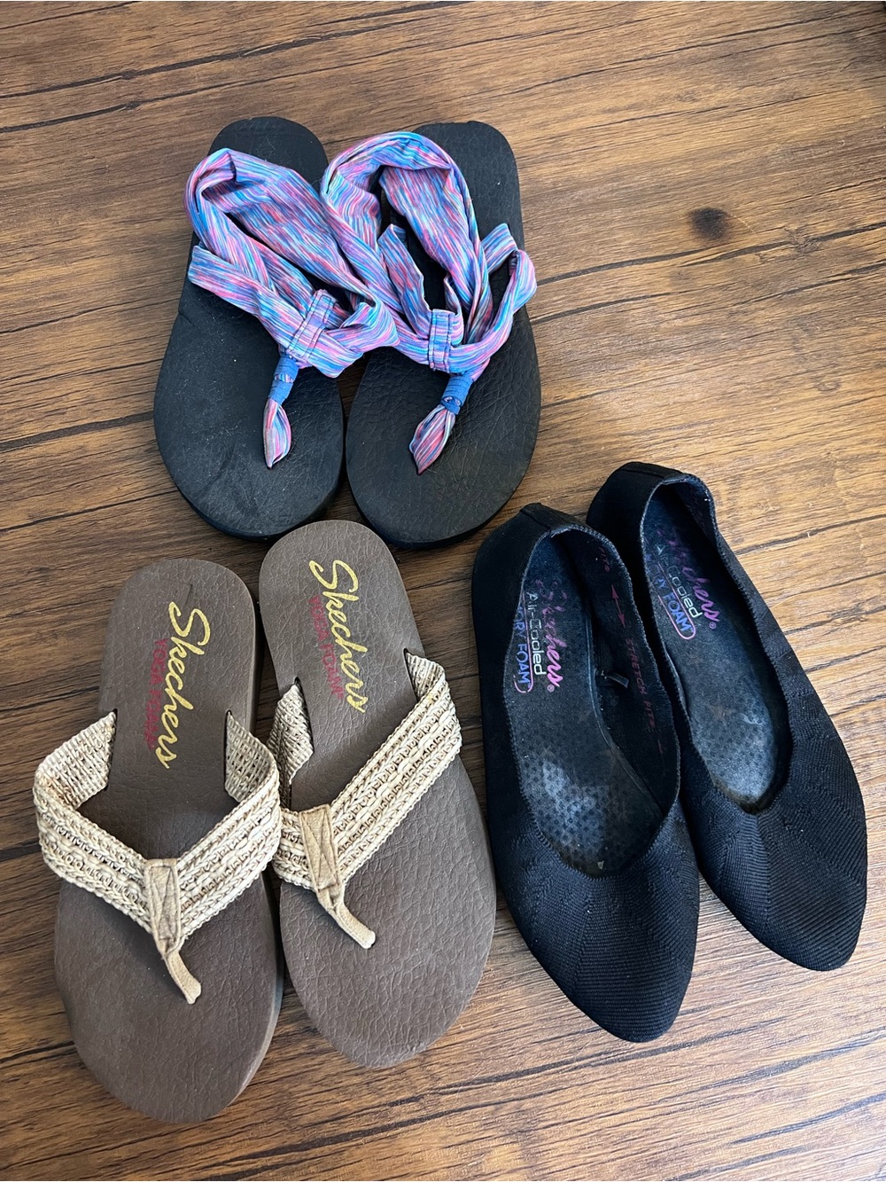 Lot of 3- Skechers Women's Shoes- 2 Sandals and One Black Flats- All 7